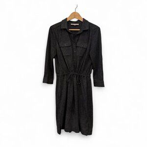 Women’s Loft Charcoal Gray Drawstring Cinched Waist Shirt Dress-Size‎ Large